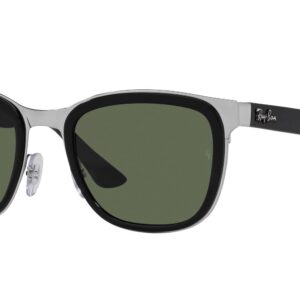 Ray-Ban RB3709 Clyde Square Sunglasses, Black on Silver/Dark Green, 53 mm