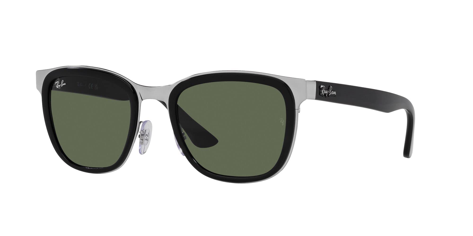 Ray-Ban RB3709 Clyde Square Sunglasses, Black on Silver/Dark Green, 53 mm