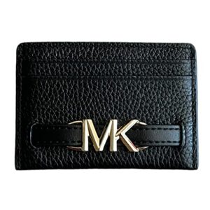 michael kors reed large card holder wallet mk signature logo leather (black)