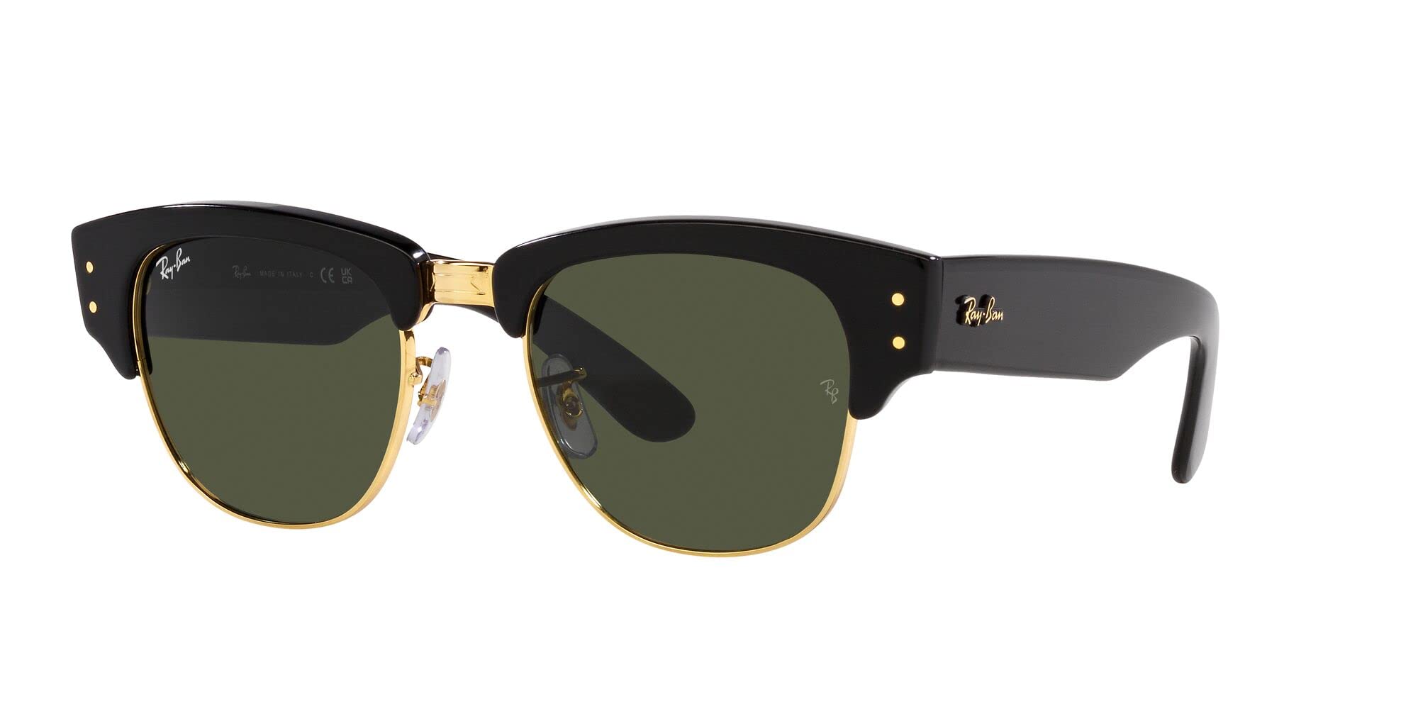 Ray-Ban RB0316S Mega Clubmaster Square Sunglasses, Black on Gold/Green, 53 mm