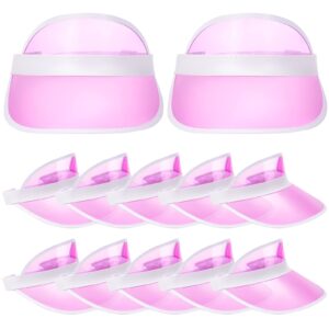 Jeyiour 12 Pcs Transparent Sun Visor PVC UV Protection Poker Visor Beach for Women Outdoor Sports Football Party(Pink)