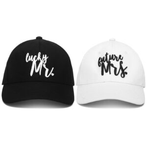 retisee 2 pieces mr and mrs hats future bride caps gifts baseball caps mr and mrs groom gifts honeymoon cotton wedding party gifts matching baseball caps for couples, black, white