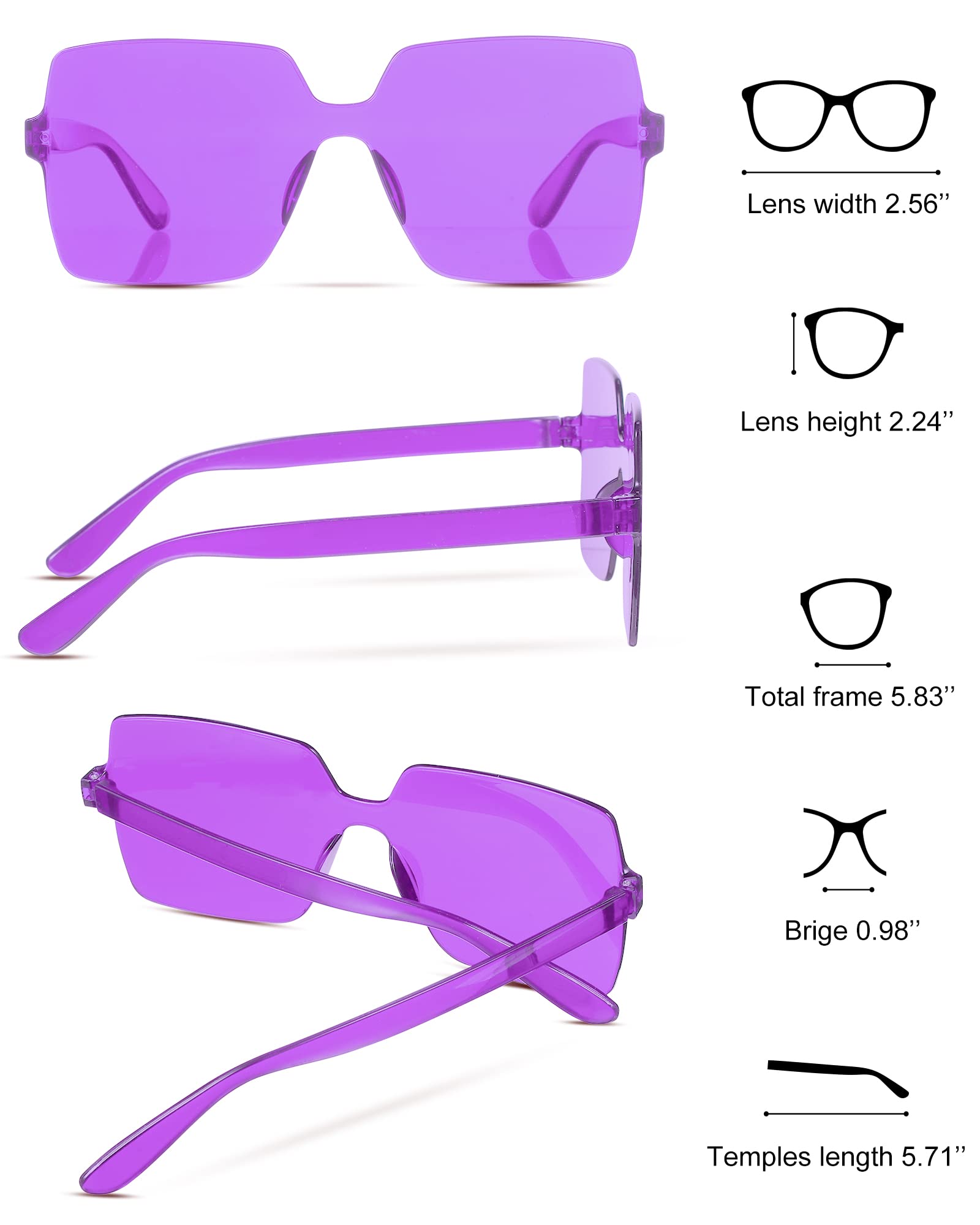 Chumia 51 Pairs Colored Fun Sunglasses Bulk Candy Party Sunglasses Rimless Transparent Square Tinted Sunglasses Rectangle Colorful Bulk Sunglasses Frameless Colored Glasses for Women Men Cosplay