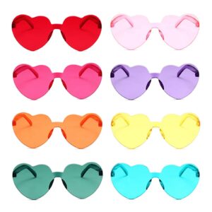 liuliubty heart shaped rimless sunglasses, jelly fudge series bachelor party cool sunglasses 8 pack, colors funky glasses party favors (mixed colors)