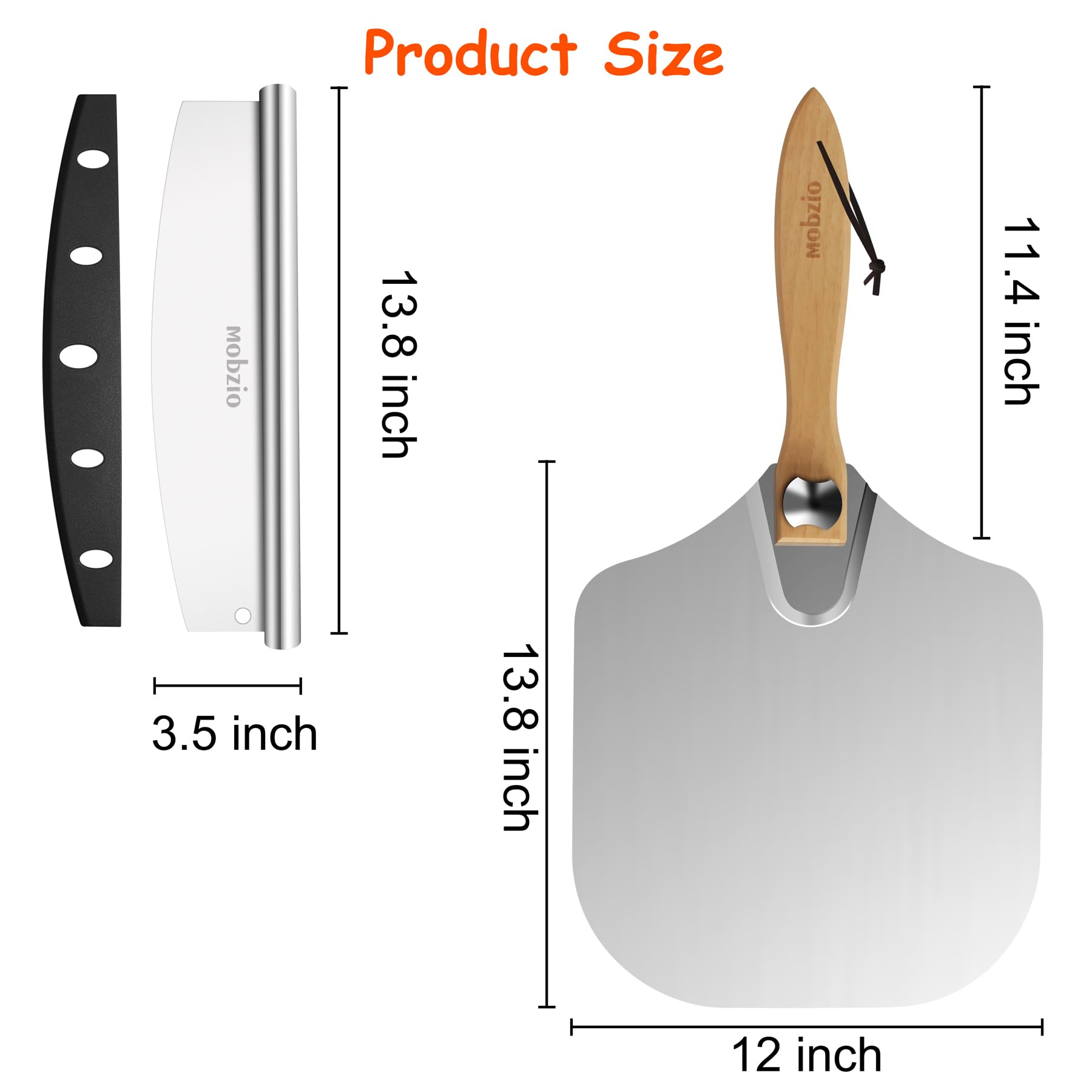 mobzio Pizza Peel Metal Pizza Spatula, Pizza Paddle 12 x 14 inch, Pizza Cutter Rocker, Pizza Paddle with Foldable Handle, Aluminum Pizza Peel Kit for Dough, Bread & Pastry, Pizza Oven Accessories