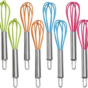 4 Pack" Multi-Color Mini Silicone Kitchen Whisks with Stainless Steel Handles Egg Beater Milk Beater Balloon Whisk for Blending Stirring Whisking and Beating(4 Colors)