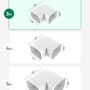 Plusluck 3" Flat Elbow Line Cover Set Parts PVC Accessory for Decorative for Ductless Mini Split, Central AC and Heat Pumps