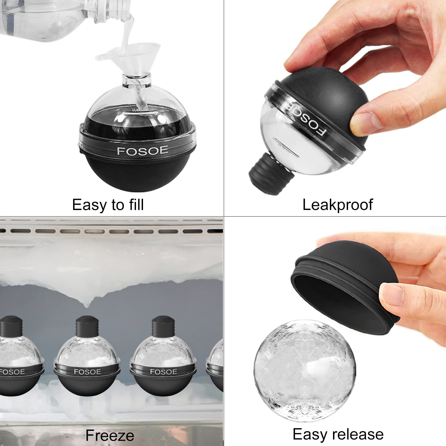 Silicone Ice Ball Molds for Whiskey - Set of 4 Round Makers with Lids for Cocktails, Bourbon, and Drinks