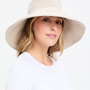 Solbari Ultra Wide Cotton Linen Hat - UPF50+ Packable UV Sun Protection Hat with Large Brim and Detachable Strap, Light Natural, Small - Medium