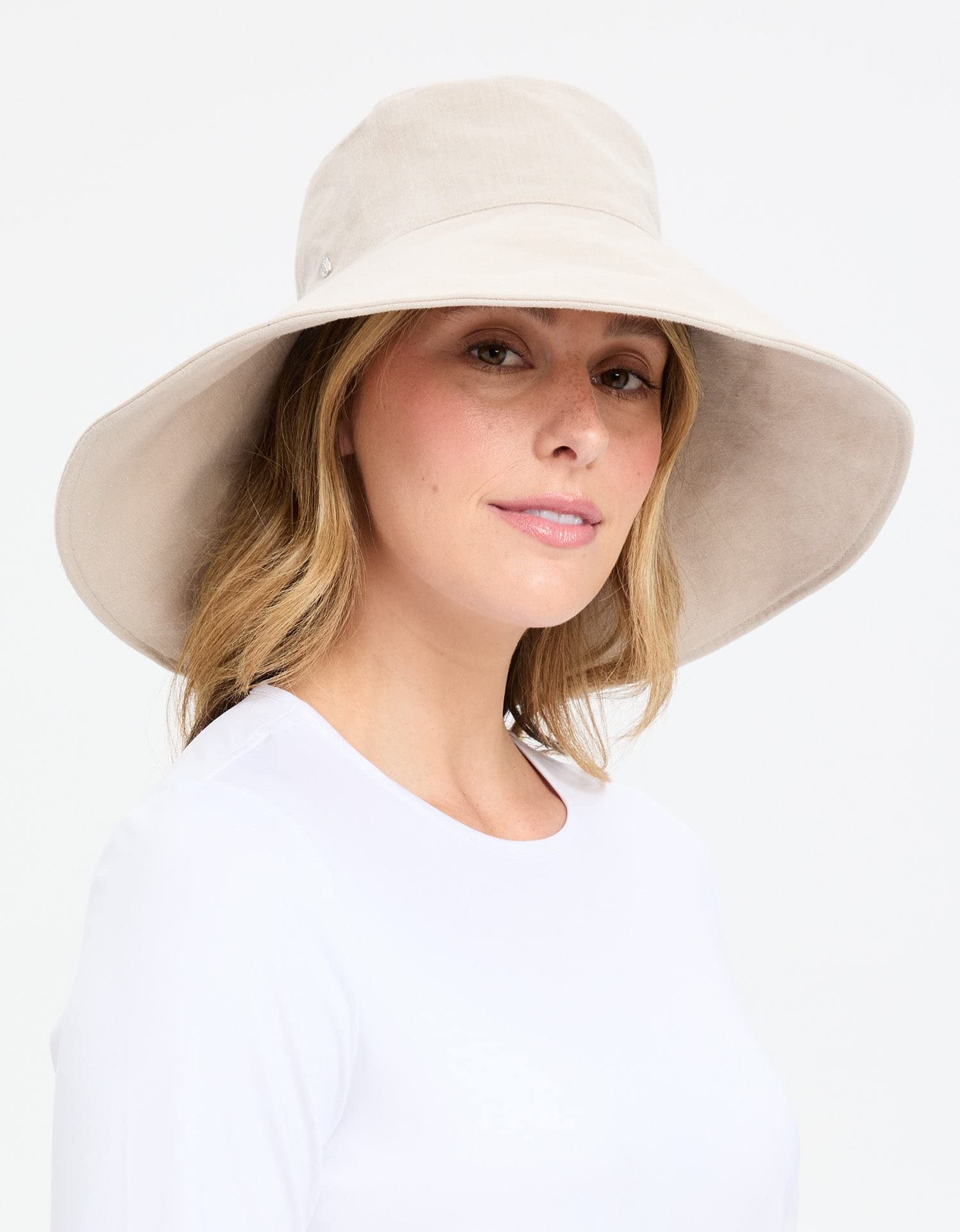 Solbari Ultra Wide Cotton Linen Hat - UPF50+ Packable UV Sun Protection Hat with Large Brim and Detachable Strap, Light Natural, Small - Medium