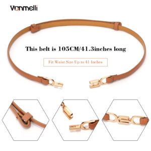 VONMELLI Women's Leather Skinny Belt for Dress Adjustable Thin Waist Belt for Ladies Brown