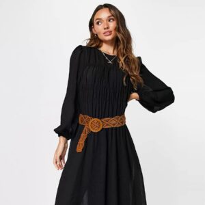 Suyi Boho Belt for Women Braided Woven Belts Bohemian Waist Belts for Dress Brown