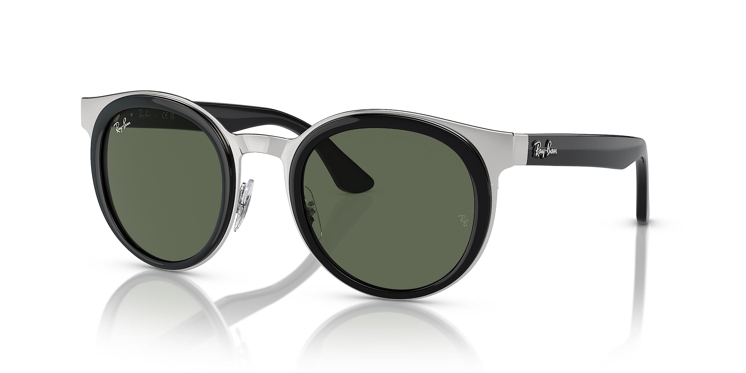 Ray-Ban RB3710 Bonnie Round Sunglasses, Black on Silver/Dark Green, 50 mm