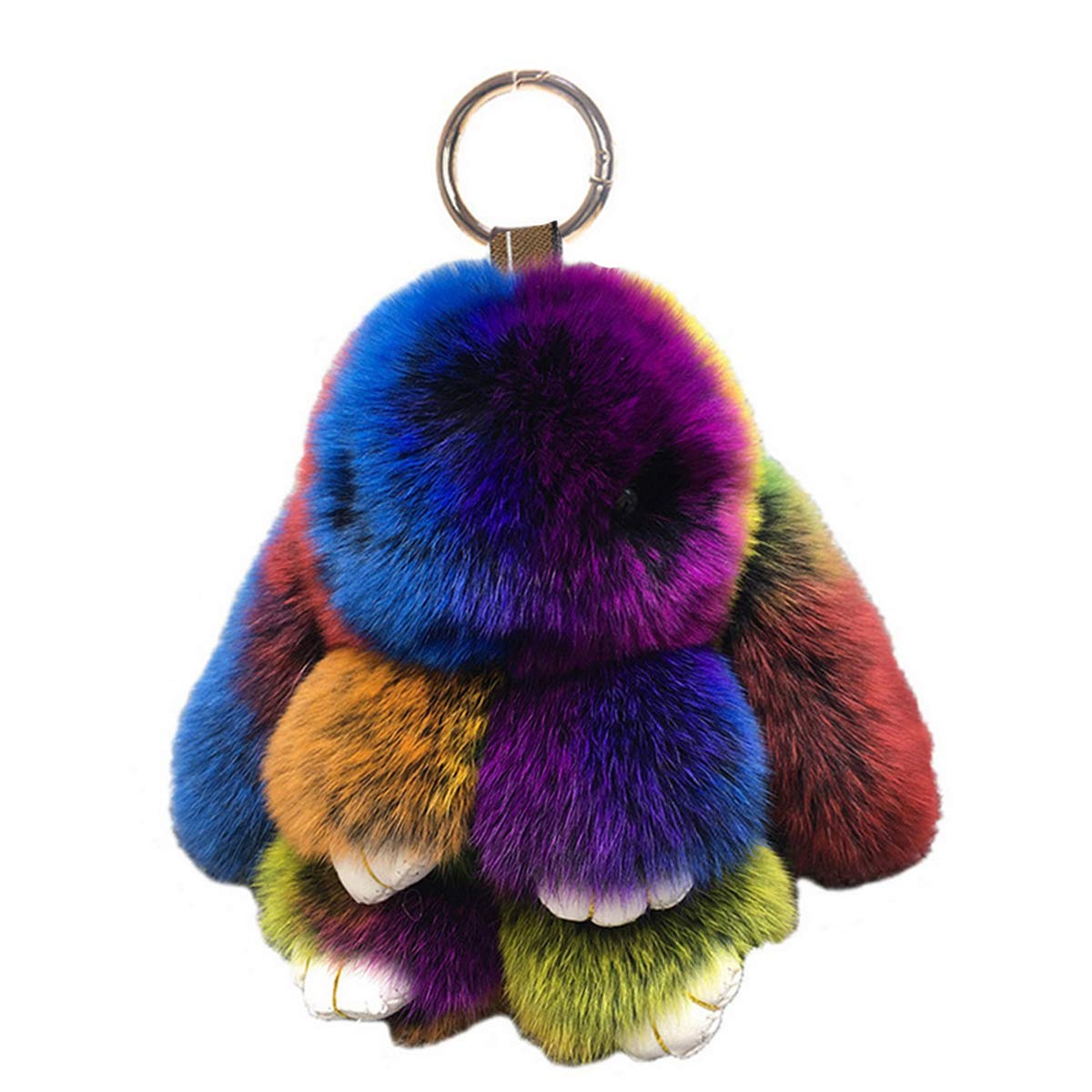 Unpafcxddyig Bunny Keychain Cute Soft Fur Keychain Car Handbag Rabbit Keyring,rainbow