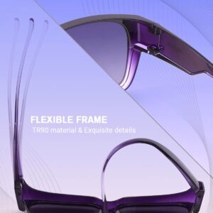 Meeloog Polarized Fit Over Glasses Sunglasses for Women, Square Wrap Around Lightweight Shades for Driving Riding MST0099 (P1 Purple Frame/Gradient Grey Lens)