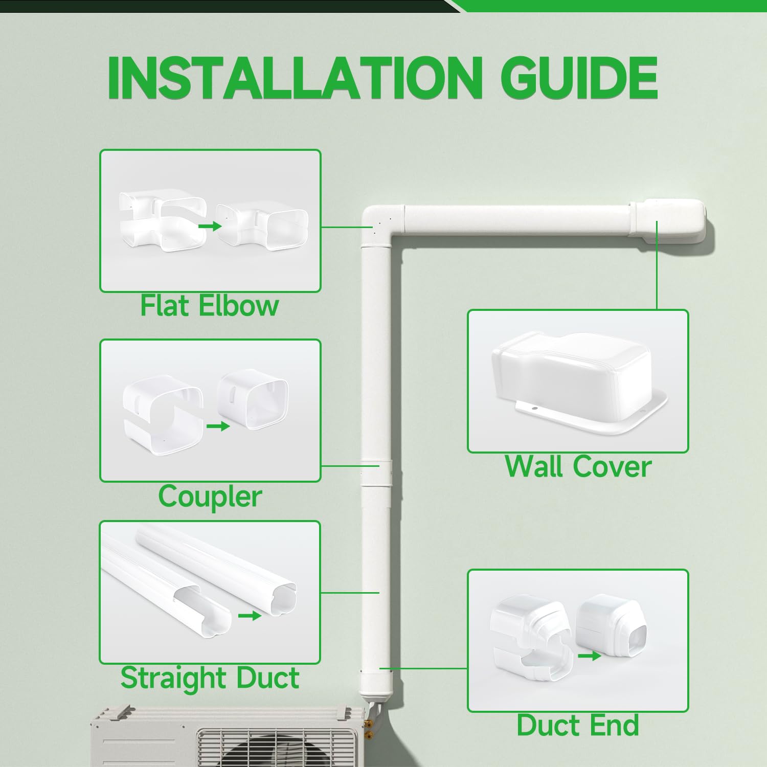 Cestluck 4'' 11 Ft Mini Split Line Set Cover, PVC & PP Line Cover Set Universal for Mini Split AC & Central AC