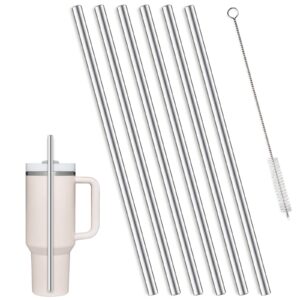 6 pack replacement stainless steel straws compatible with stanley 40 oz cup tumbler, reusable straws with cleaning brush, compatible with stanley adventure travel tumbler (12.5 inch)