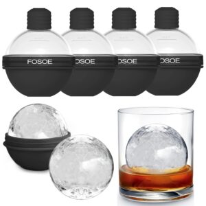 silicone ice ball molds for whiskey - set of 4 round makers with lids for cocktails, bourbon, and drinks