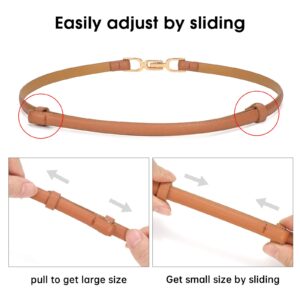 VONMELLI Women's Leather Skinny Belt for Dress Adjustable Thin Waist Belt for Ladies Brown