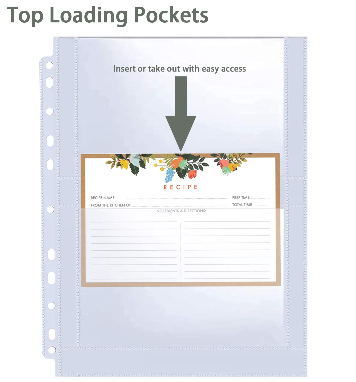 30 Pack 120 Pockets 4x6 Recipe Card Sleeves,3 Ring Binder Recipe Card Protector Pages,Double Sided 2 Pocket Refill Sheets for Recipe Book, 8.5x11 Inch Top Loading Clear Sleeve Sheets