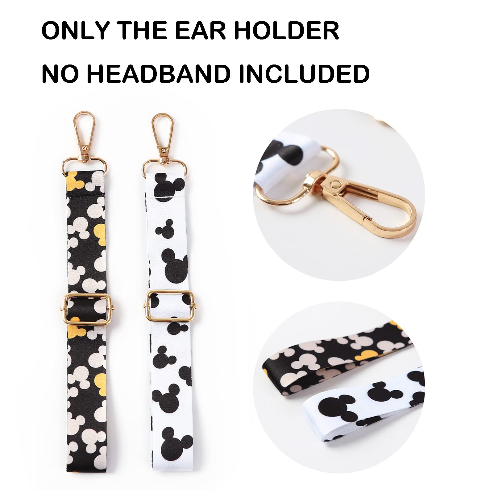 2Pcs Mouse Ear Holder for Backpack Bag Headband Holder Lanyard Strap Keychain Hanging Display Decor Trip Accessories Organizer Long White & Black