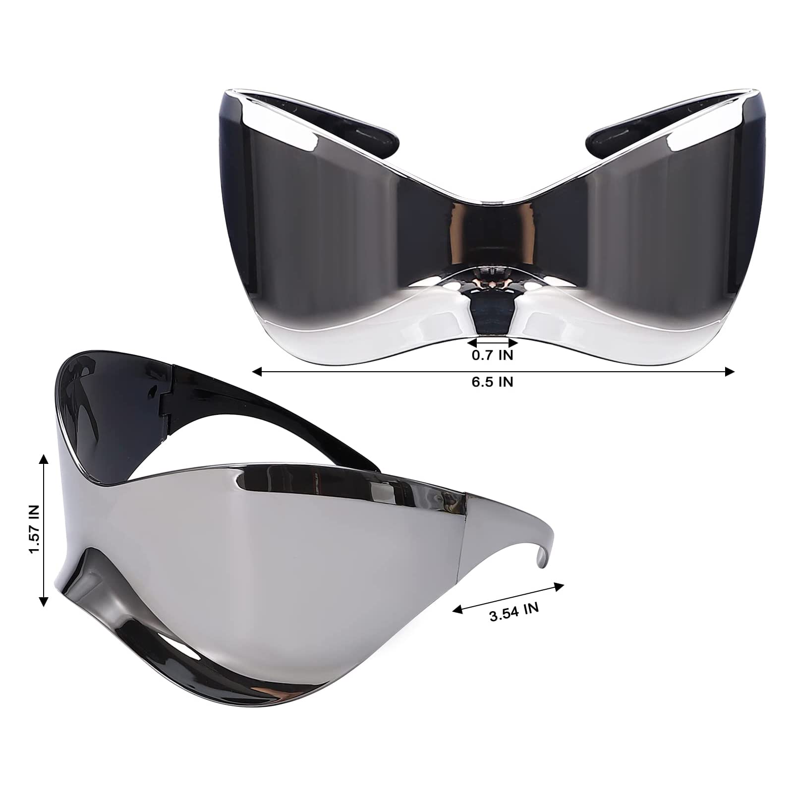 Gizzutech Y2K Sunglasses for Men&Women,Futuristic Wrap Around Sunglass,Cool Alien Shield Oversized Sun Glasses