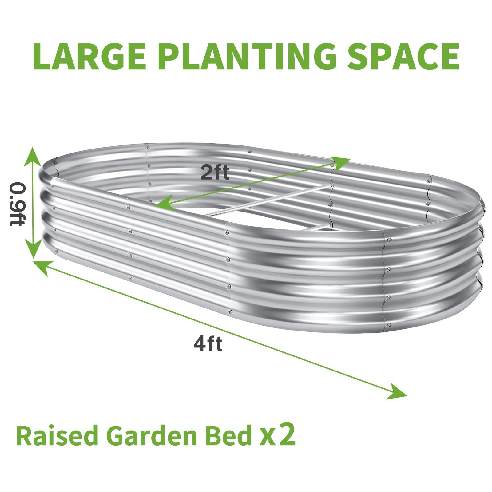 2 Pcs Galvanized Raised Garden Beds- 4×2×0.9ft,Clearance Metal Raised Planter Boxes, Stainless Steel Planter Raised Beds Outdoor Raised for Vegetables Flowers Fruits, Raised Garden Beds-Silver