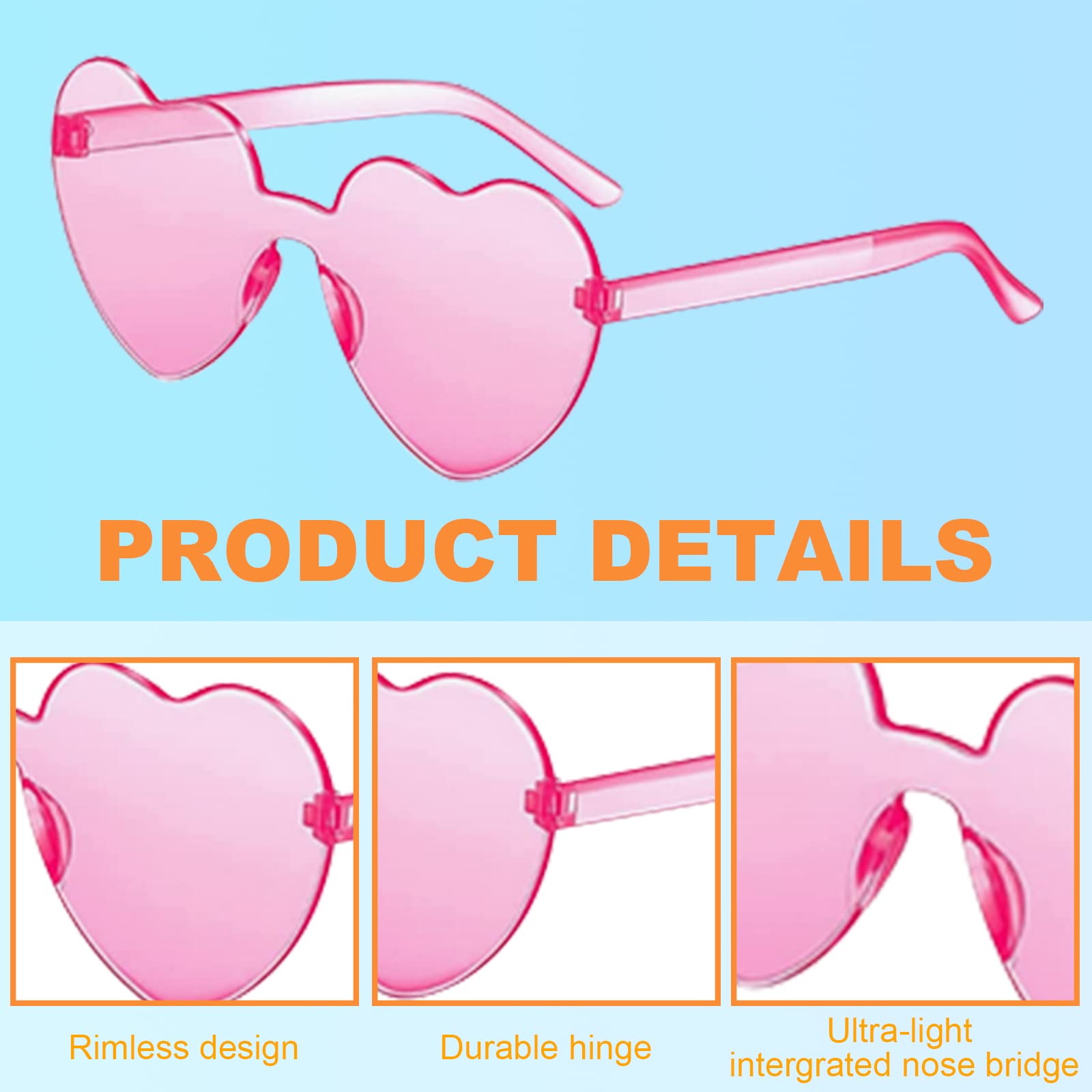 REHALY 16 Pairs Heart Shaped Rimless Sunglasses Colorful Heart Glasses Transparent Heart Sunglasses Party Favors