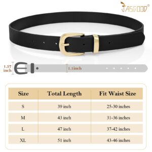 JASGOOD Women's Leather Belt for Jeans Pants, Fashion Ladies Belt for Dresses with Gold Buckle