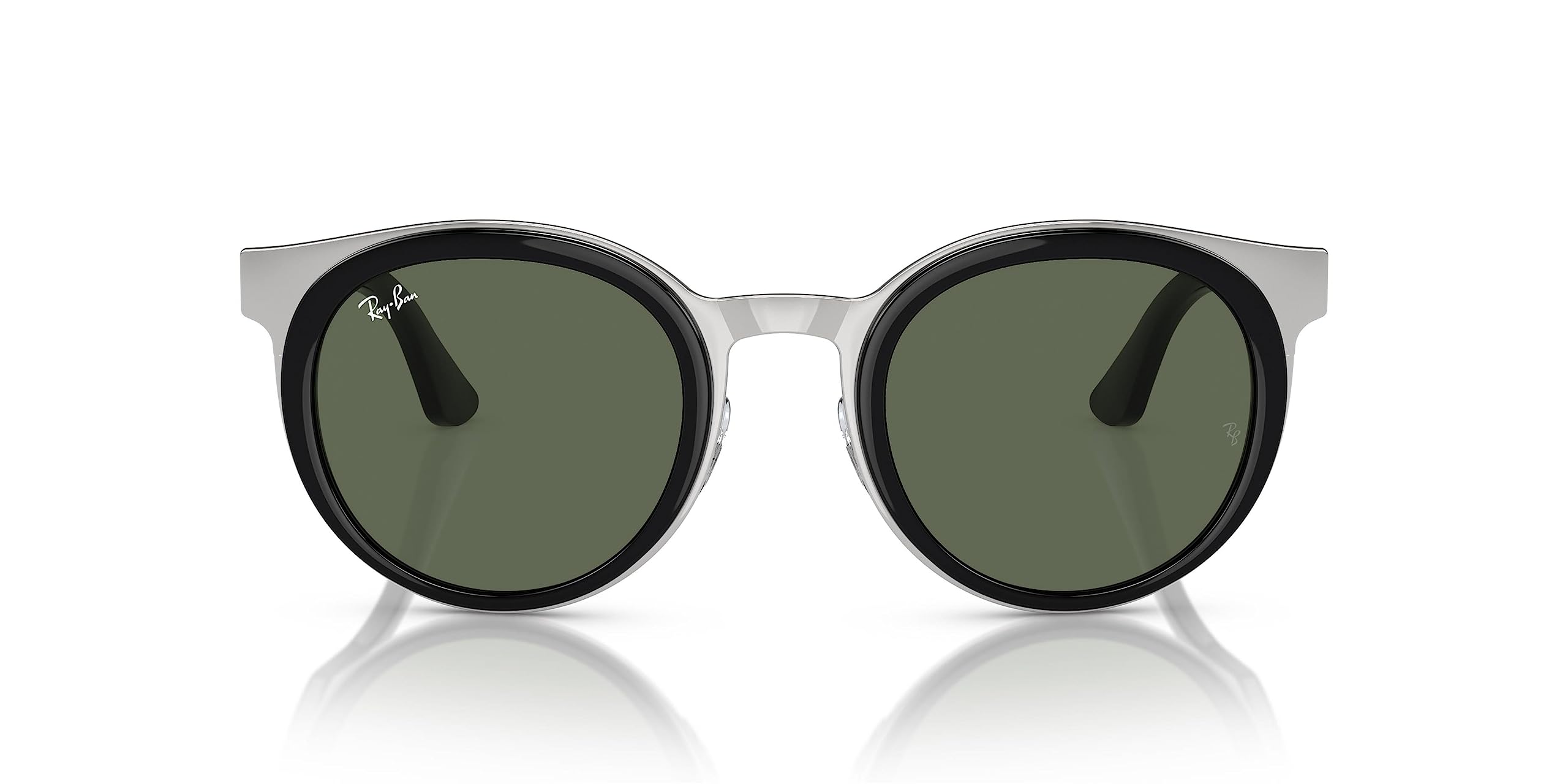 Ray-Ban RB3710 Bonnie Round Sunglasses, Black on Silver/Dark Green, 50 mm