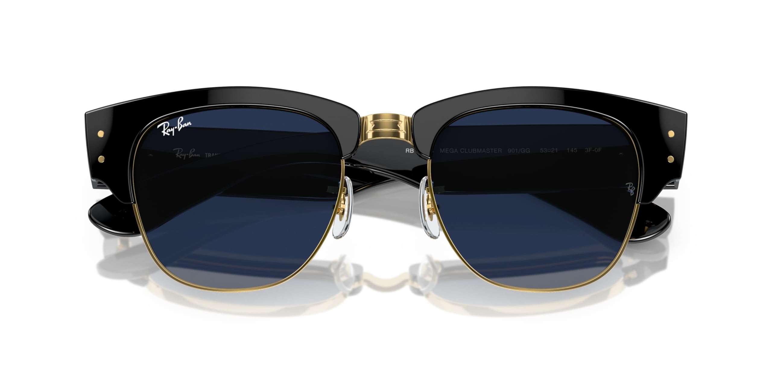 Ray-Ban Unisex Sunglasses Black On Gold Frame, Clear/Blue Lenses, 50MM