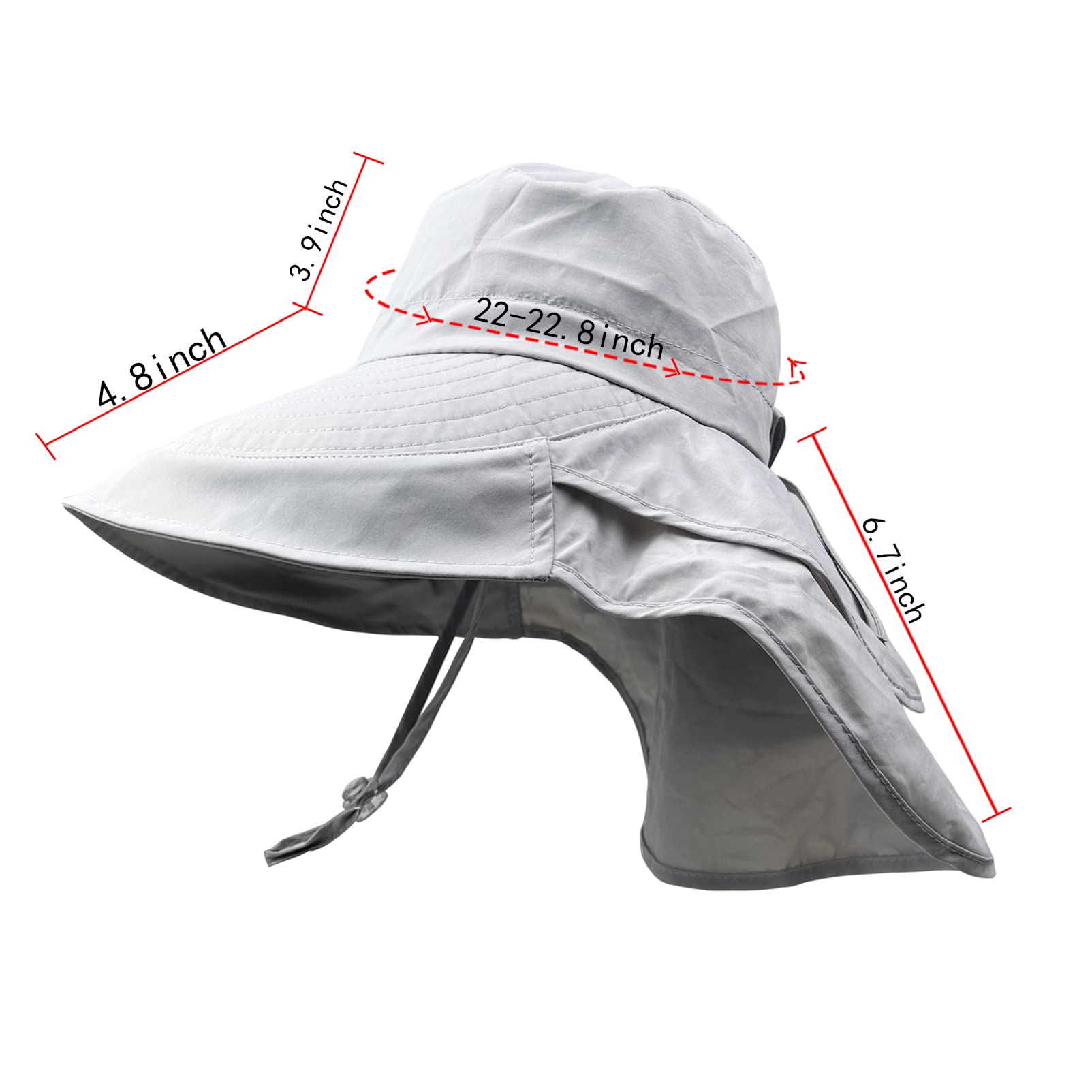 Women Sun Hats UV Protection Wide Brim Foldable Ponytail Hole Beach Hats with Neck Cover for Gardening (Light Grey)