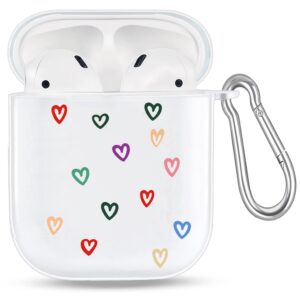 case for airpod case 2nd generation,airpod case cute 1st generation,heart cute airpods case,clear kawaii airpod case cute cover with keychain for women girls (mixed heart 1st/2nd case)