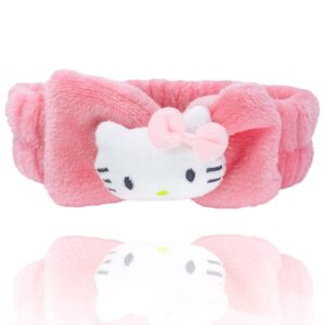 bliqlriy kawaii spa headband, cute headband for women facial makeup, washing, party, soft microfiber coral skincare shower fluffy towel headbands hair band for girls, kii-ty