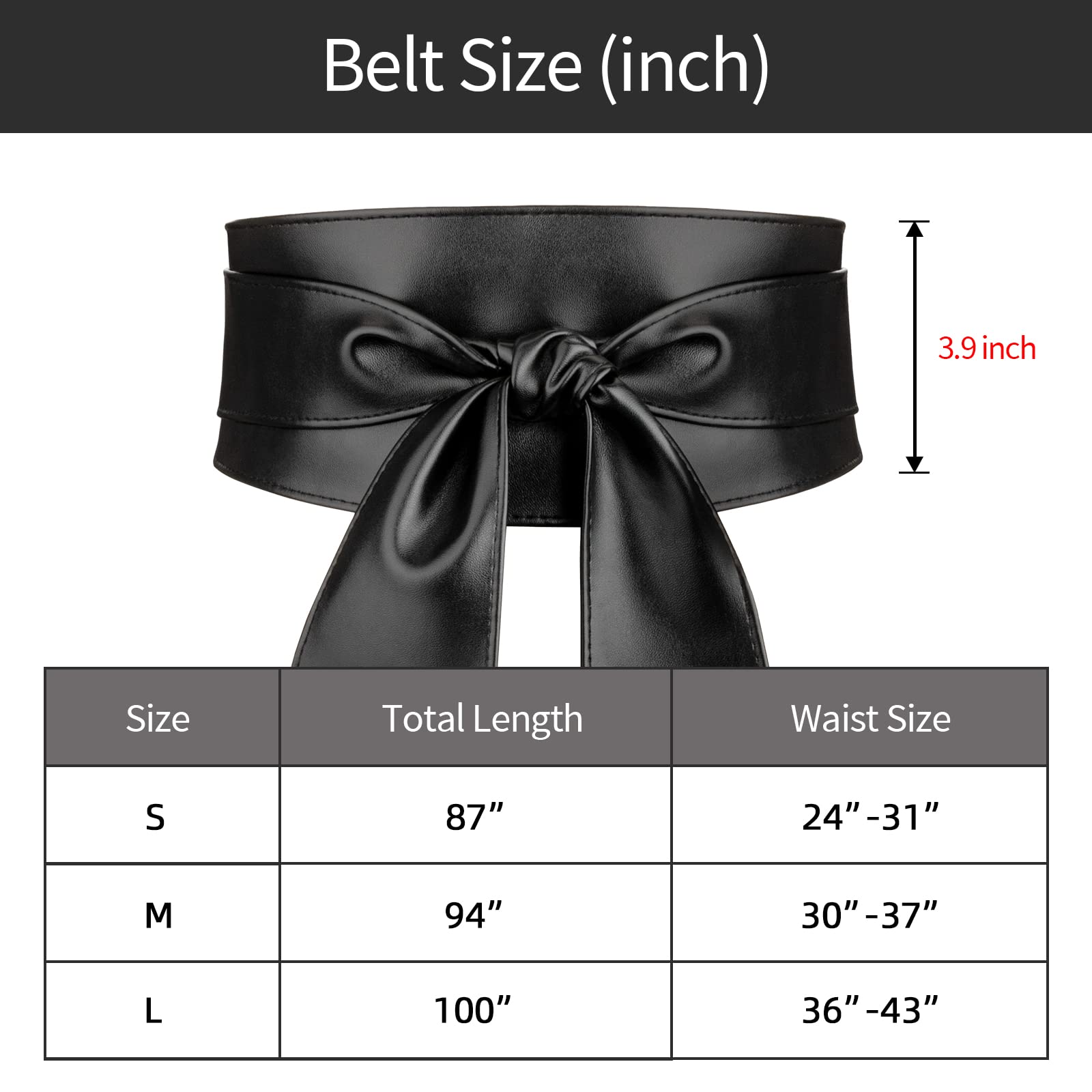 macoking Wide Leather Belts for Women Fashion Black Wrap Belt for Dress Obi Belt L