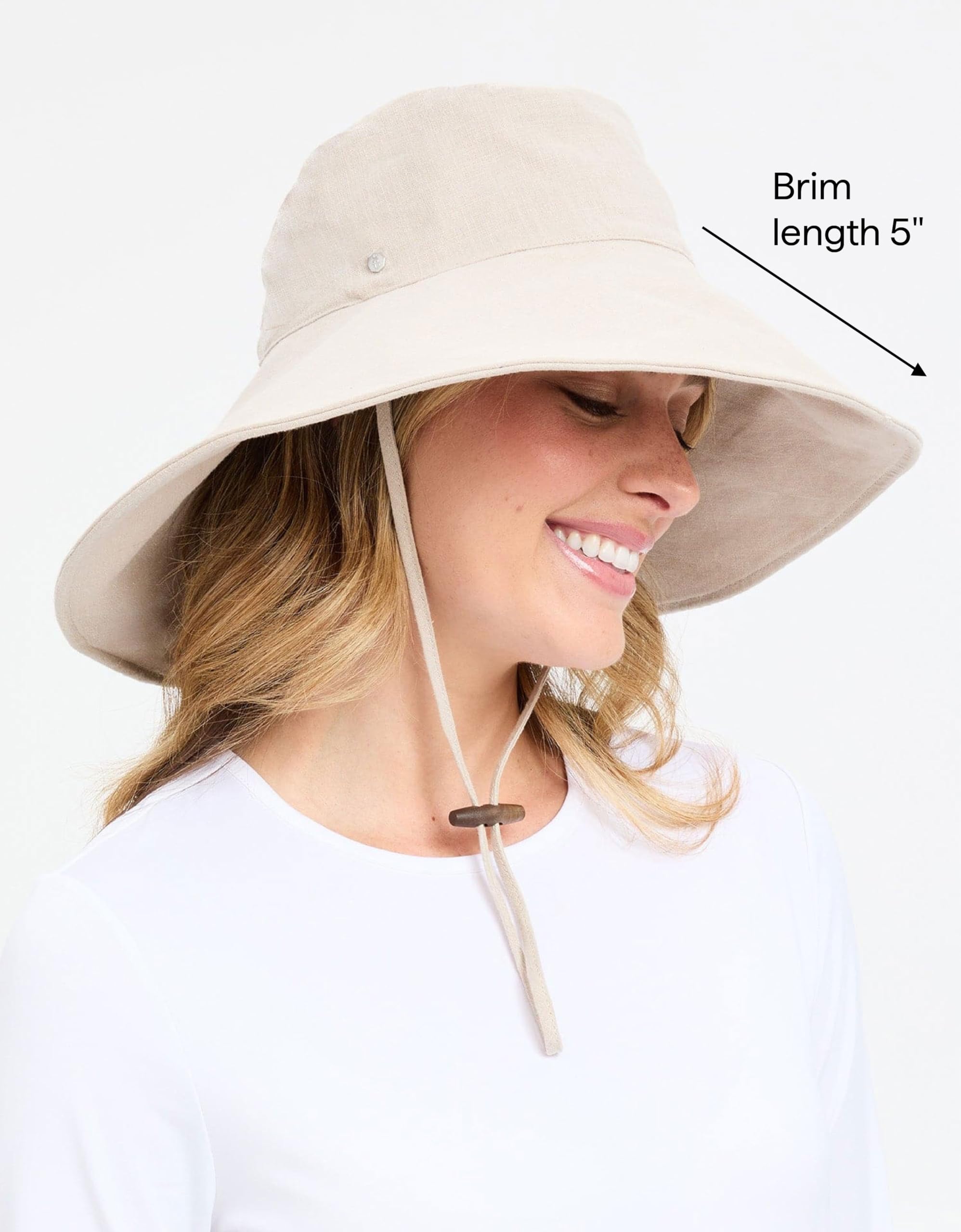 Solbari Ultra Wide Cotton Linen Hat - UPF50+ Packable UV Sun Protection Hat with Large Brim and Detachable Strap, Light Natural, Small - Medium