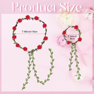 XunYee 48 Pcs Flower Crowns and Bracelets Kit 24 Boho Flower Garland Headbands Hair Wreath 24 Floral Wristbands for Girls Wedding Birthday Party Supplies