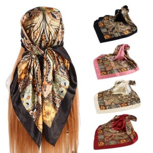 upeilxd 4pcs silk head scarves for women satin hair scarf 35”large square bandana silk like neck scarf shawl sleeping headscarf (black/red/pink/beige)