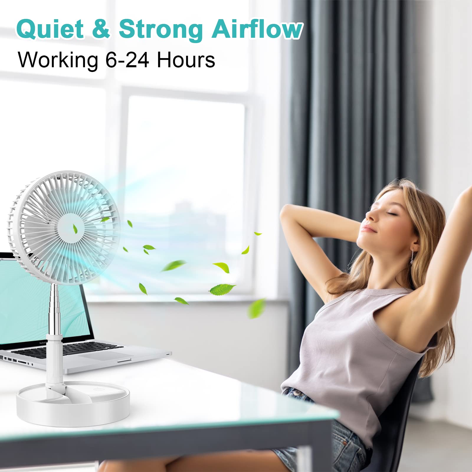 QUALORI Fan Collapsible Fan for Traveling Portable Foldaway Fan Rechargeable Portable Folding Travel Fans Portable Pedestal Standing Fan Foldable Travel with 7200Mah Battery for Bedroom Home Office