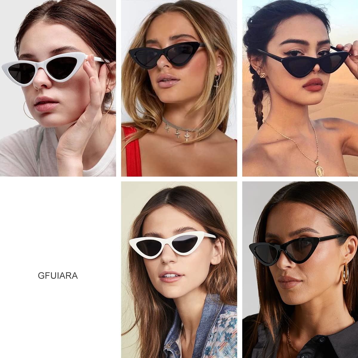 GFUIARA Vintage Cat Eye Sunglasses for Women Classic Retro Narrow Cateye Shades UV400 Protection Sun Glasses Sunnies