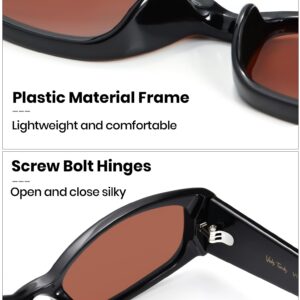 Veda Tinda Vision Trendy Retro Rectangle Sunglasses for Women 80s 90s Y2k Style Narrow Sunnies Cool Vintage Black Frame Brown Lens Sun Glasses UV400 Protection C62S04