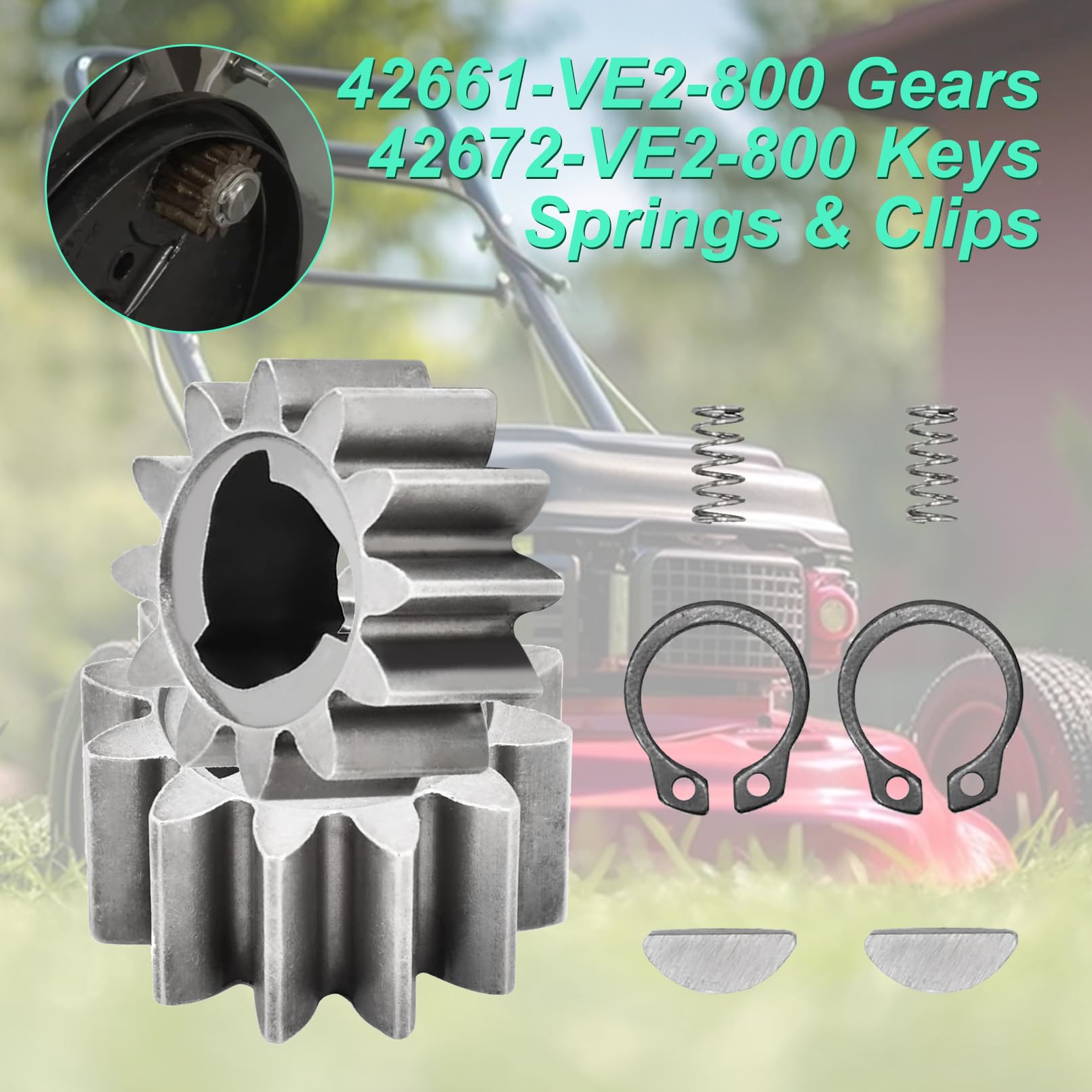 42661-VE2-800 Gears + 42672-VE2-800 Keys Springs & Clips Drive Wheel Kit for Honda HRR216/HRS216 Lawn Mower, Fits HRB216K4 HRB216K5 Models