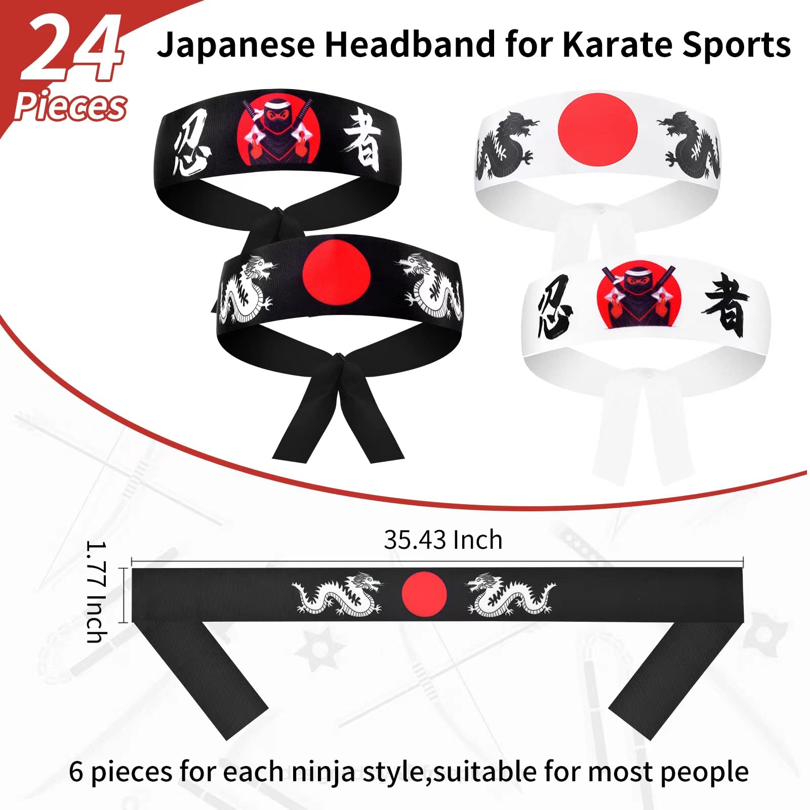 WANGDEFA 24 Pieces Japanese Headband Samurai Headband Ninja Headbands Ninja Warrior Headbands Sushi Chef Bandana for Karate Sports Cooking Kitchen Costume Supply