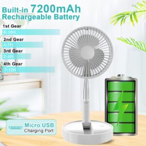 QUALORI Fan Collapsible Fan for Traveling Portable Foldaway Fan Rechargeable Portable Folding Travel Fans Portable Pedestal Standing Fan Foldable Travel with 7200Mah Battery for Bedroom Home Office