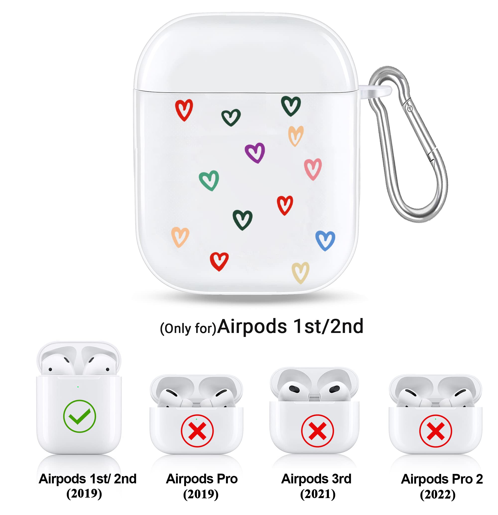 Case for Airpod Case 2nd Generation,Airpod Case Cute 1st Generation,Heart Cute Airpods Case,Clear Kawaii Airpod Case Cute Cover with Keychain for Women Girls (Mixed Heart 1st/2nd Case)