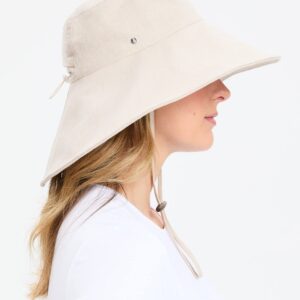 Solbari Ultra Wide Cotton Linen Hat - UPF50+ Packable UV Sun Protection Hat with Large Brim and Detachable Strap, Light Natural, Small - Medium