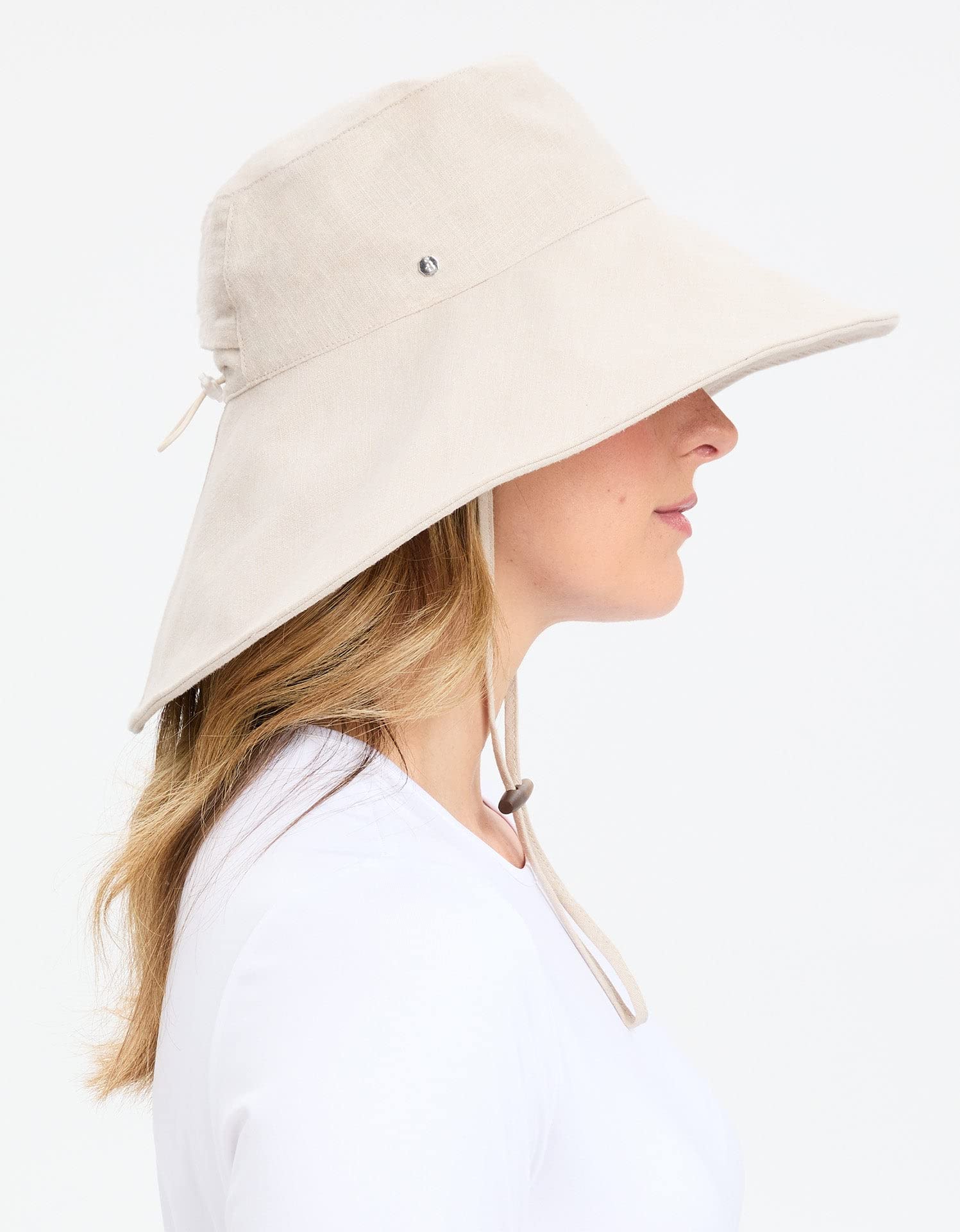 Solbari Ultra Wide Cotton Linen Hat - UPF50+ Packable UV Sun Protection Hat with Large Brim and Detachable Strap, Light Natural, Small - Medium