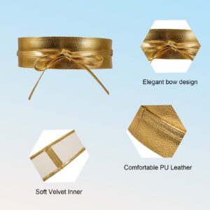 NUMJAW Gold Belt for Dress Obi Belts for Women Faux Leather Wrap Belt Waisband Belts for Women Tie Belt for Dresses Waist Band Cinch Belts for Women Gold Sash Belt Gold Belts for Women Dresses