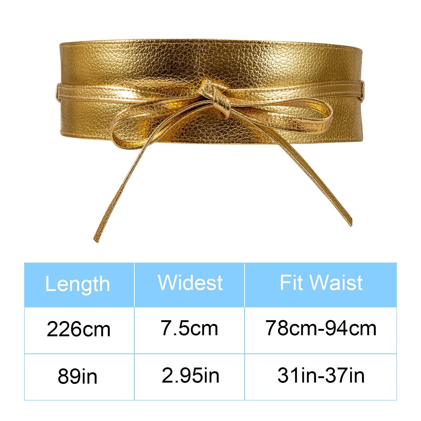 NUMJAW Gold Belt for Dress Obi Belts for Women Faux Leather Wrap Belt Waisband Belts for Women Tie Belt for Dresses Waist Band Cinch Belts for Women Gold Sash Belt Gold Belts for Women Dresses