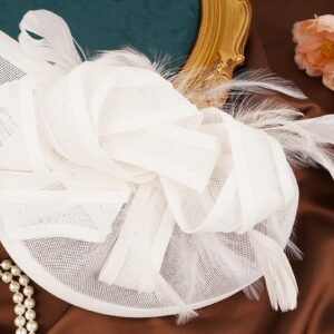 Cizoe Fascinators for Women Tea Party Hats Kentucky Derby Feather Fascinator Headbands Wedding with Hair Clip(A-white)